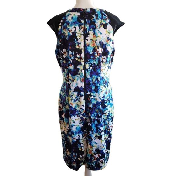 Worthington Abstract Floral Print Mesh Cap Sleeves Sheath Dress Sz 12 - Picture 2 of 15
